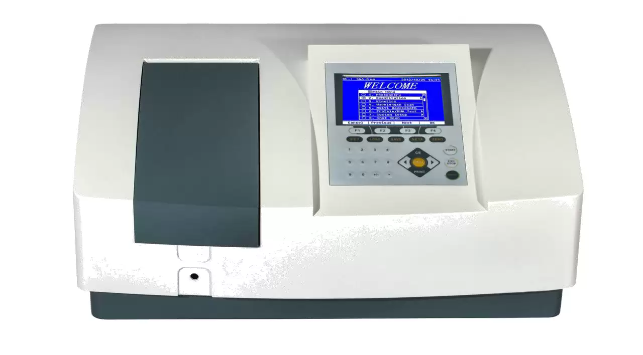 Double Beam UV Visible Spectrophotometer Double Beam Double Beam UV Visible Spectrophotometer Double Beam, Grating 1200 lines/mm 190-1100 nm