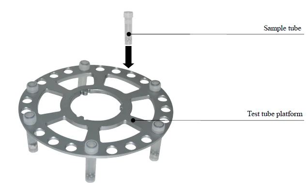 1.2 Take out the test tube support plate, and completely press the sample tube into the test tube support plate. The sample